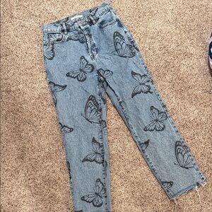 PacSun Blue Butterfly Straight Leg Jeans